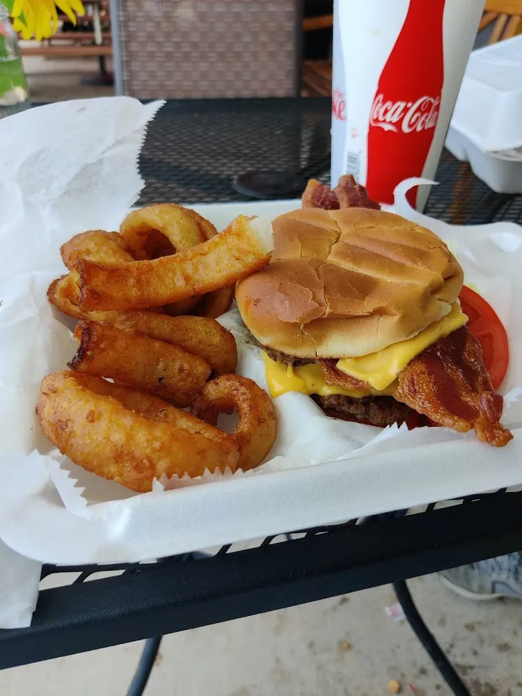 Bacon Double Cheeseburger with Onion Rings