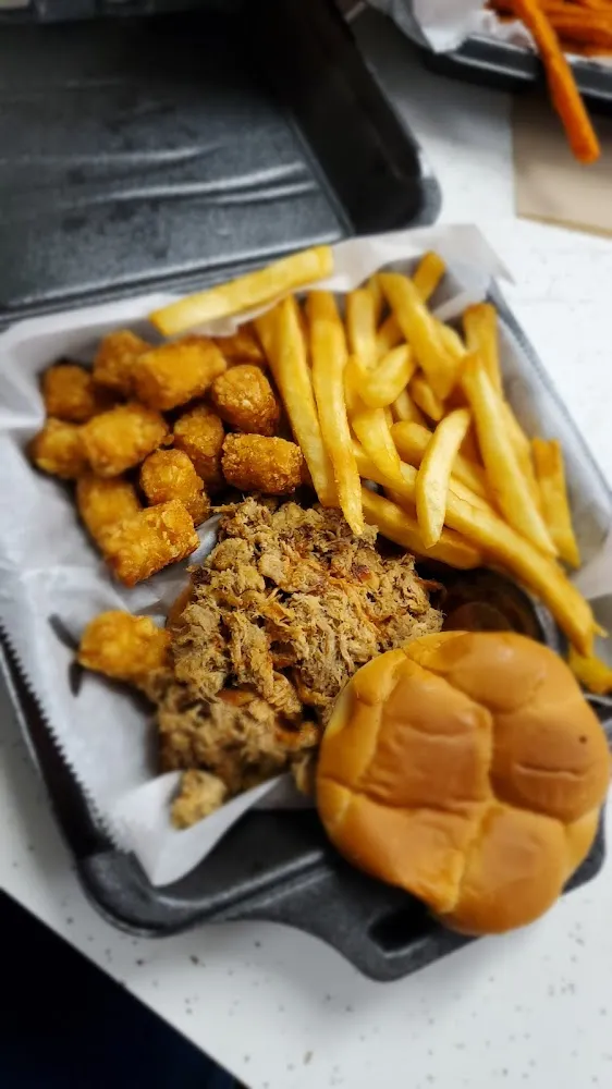 Pork Sandwich with Fries and Tots