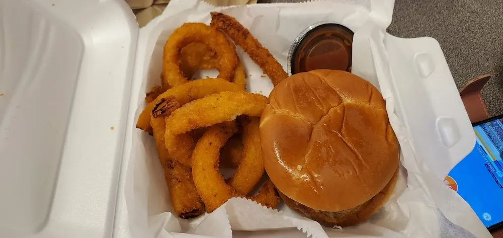 Pulled Pork Sandwich with Onion Rings