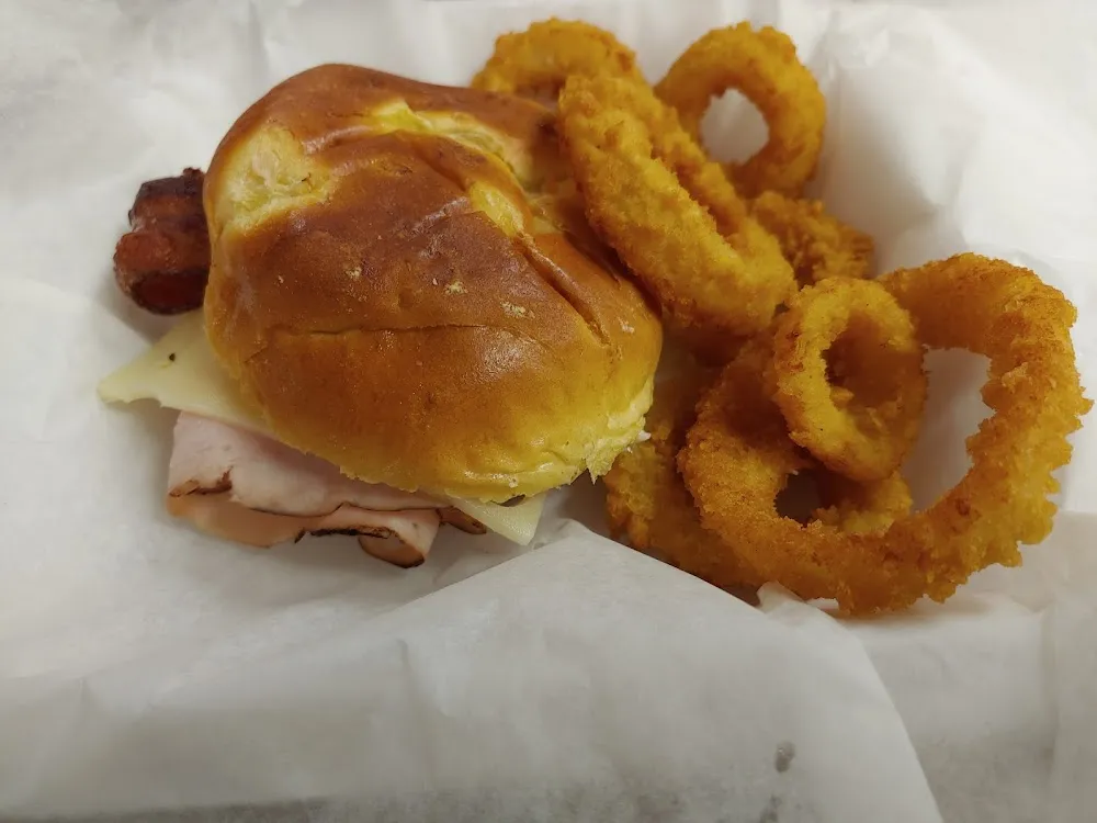 Turkey Club Sandwich & Onion Rings